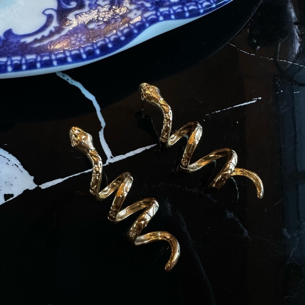 Gold Snake Spiral Earrings - Picture 3 of 3